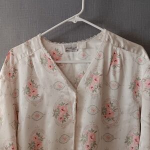 VTG KATHRYN Silky SATIN Fleece Backing LACE TRIM Lounge PAJAMA SET SHIRT/PANTS S